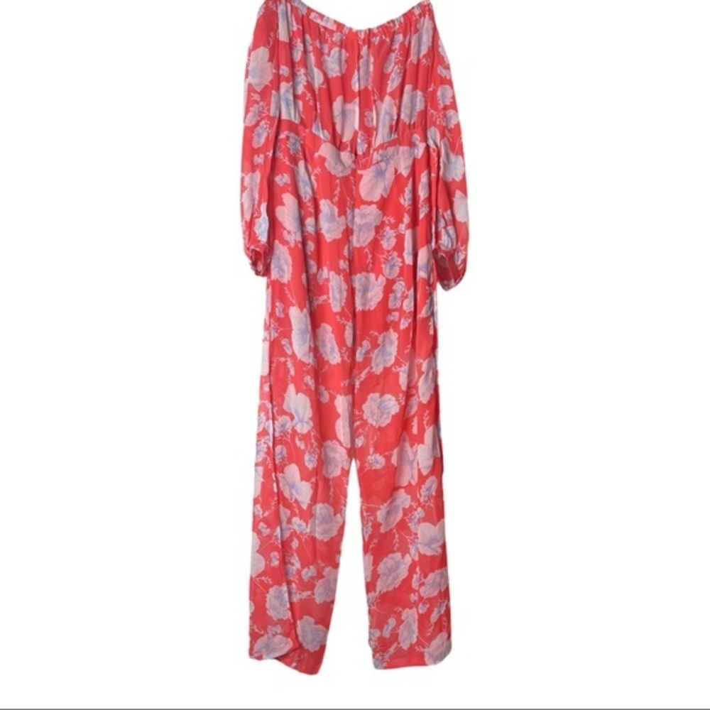 Maverick Brady Floral Off the Shoulder Jumpsuit in Coral Red